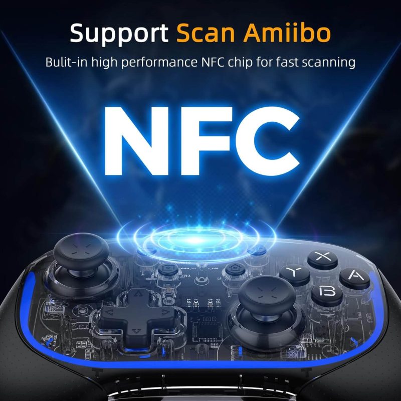 Controlador IINE Elite Pro con función NFC para compatibilidad con Amiibo, permitiendo escaneos rápidos y un mejor rendimiento en juegos.