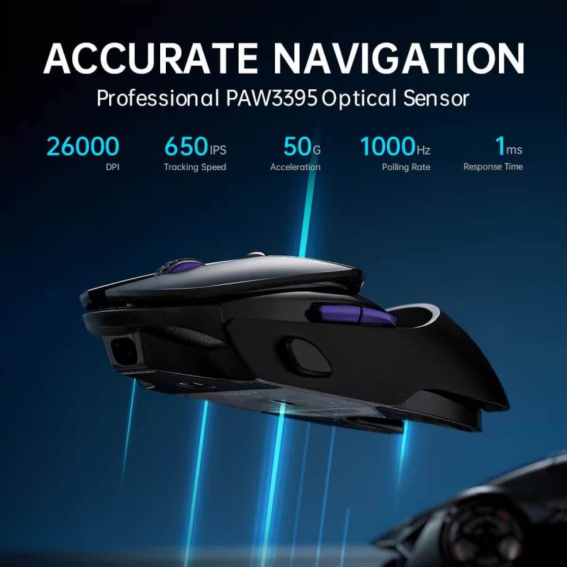 Mouse gamer Rapoo VT960 PRO con sensor óptico PAW3395, 26000 DPI, velocidad de rastreo de 650 IPS y aceleración de 50G.