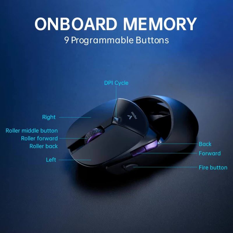 Mouse gamer Rapoo VT960 PRO con 9 botones programables y memoria integrada.